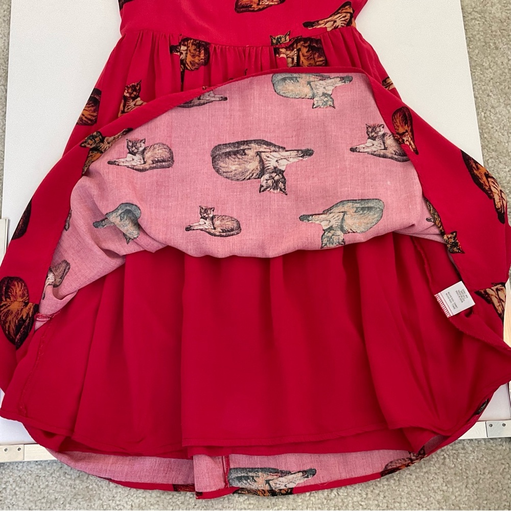 ModCloth Red Cat Print Fit & Flare Dress S - Picture 7 of 16